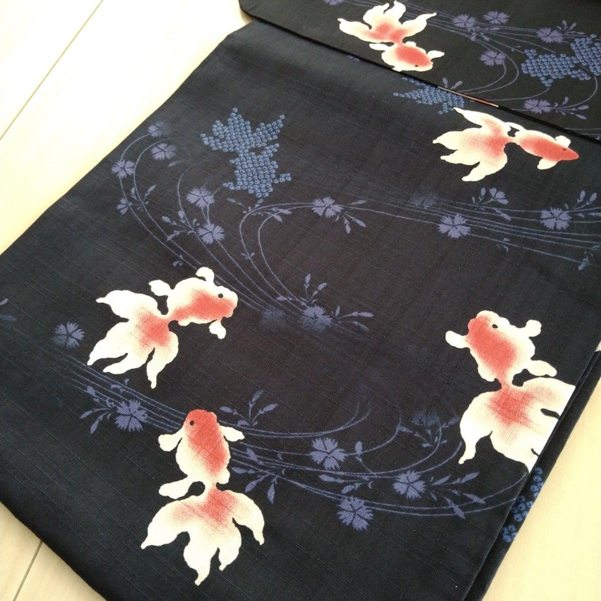 Amazon.co.jp: 呉服屋 粋モダン濃紺金魚大人上な 夏着物 浴衣3